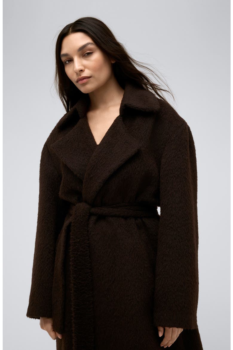 Brushed Longline Trench Coat, Alternate, color, DEEP BARK