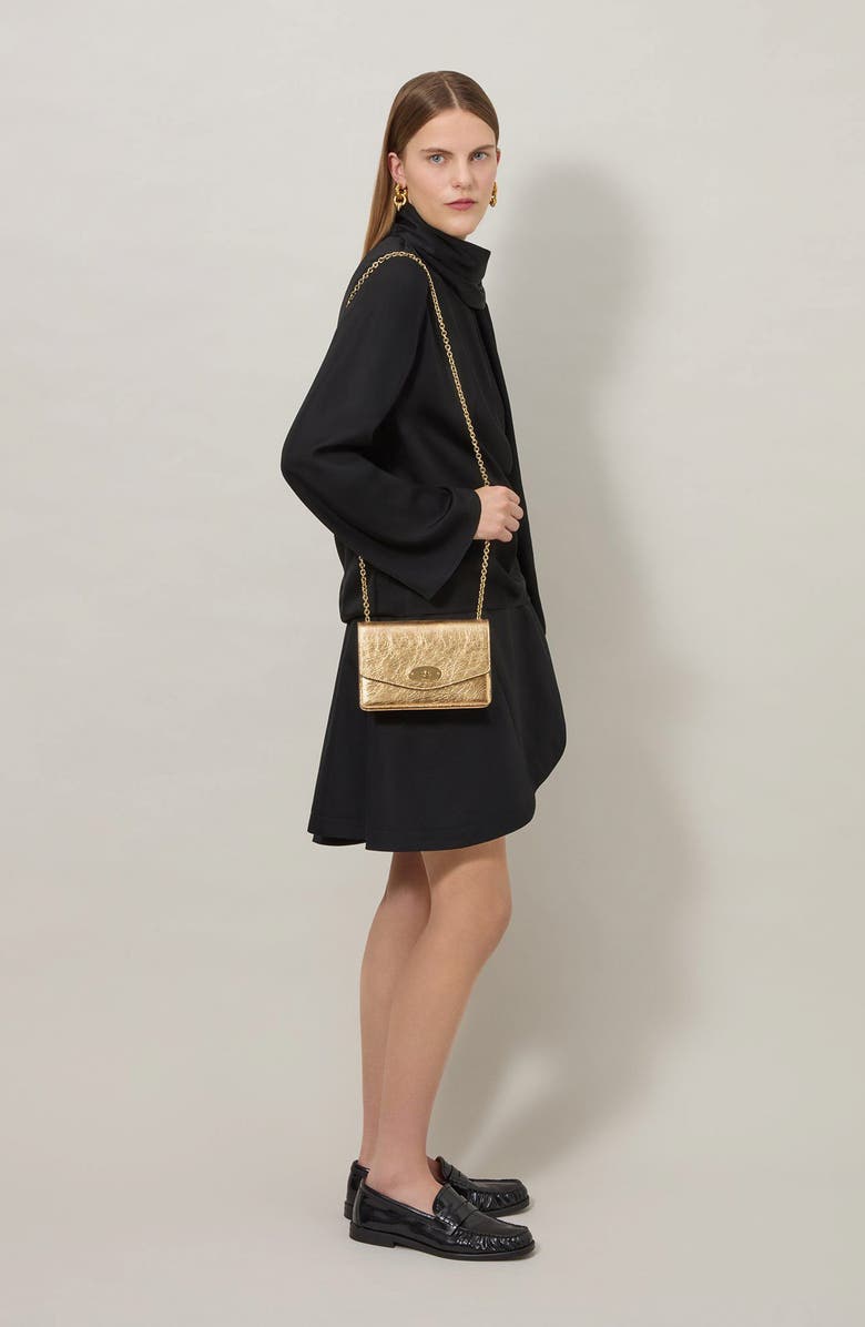 Mulberry Darley Metallic Leather Wallet on a Chain, Alternate, color, Somerset Gold