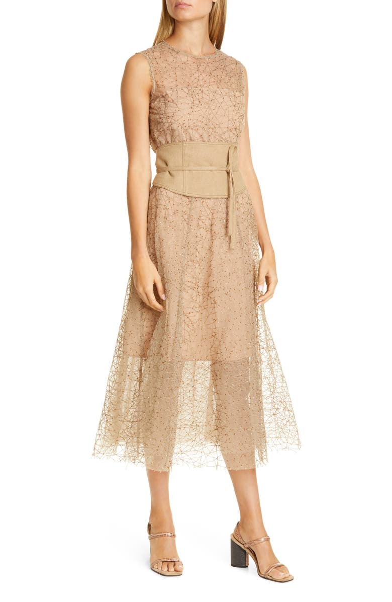 Brunello Cucinelli Sequin Tulle Midi Dress, Main, color,