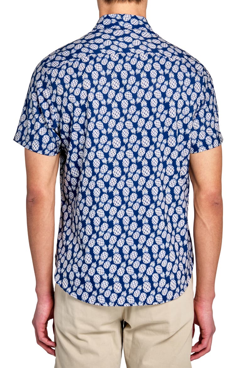 Slim Fit 4-Way Stretch Short Sleeve Button-Up Shirt, Alternate, color, NAVY