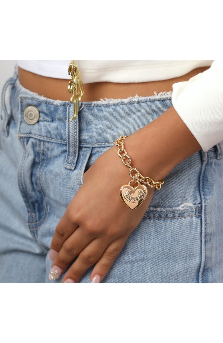 Juicy Couture Gold-Tone Chain Bracelet with Heart Charm, Alternate, color, Gold