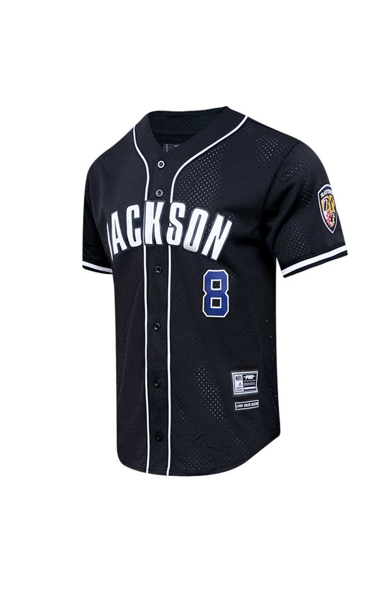 Men's Pro Standard Lamar Jackson Black Baltimore Ravens Mesh Baseball Button-Up T-Shirt, Alternate, color, Black