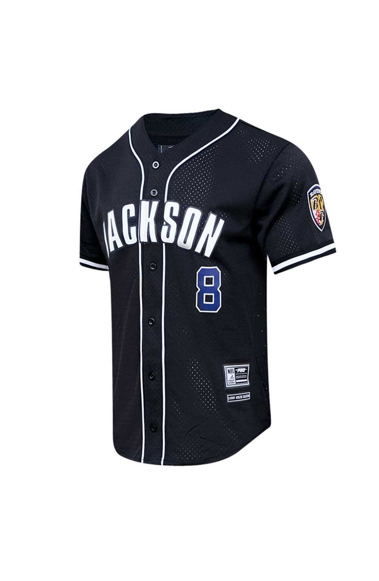 PRO STANDARD Men's Pro Standard Lamar Jackson Black Baltimore Ravens Mesh Baseball Button-Up T-Shirt, Alternate, color,