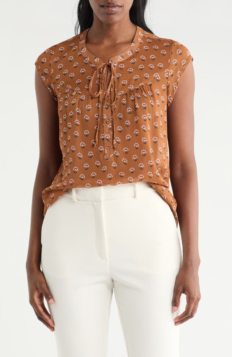 DR2 by Daniel Rainn Tie Neck Flounce Top, Main, color, Rust