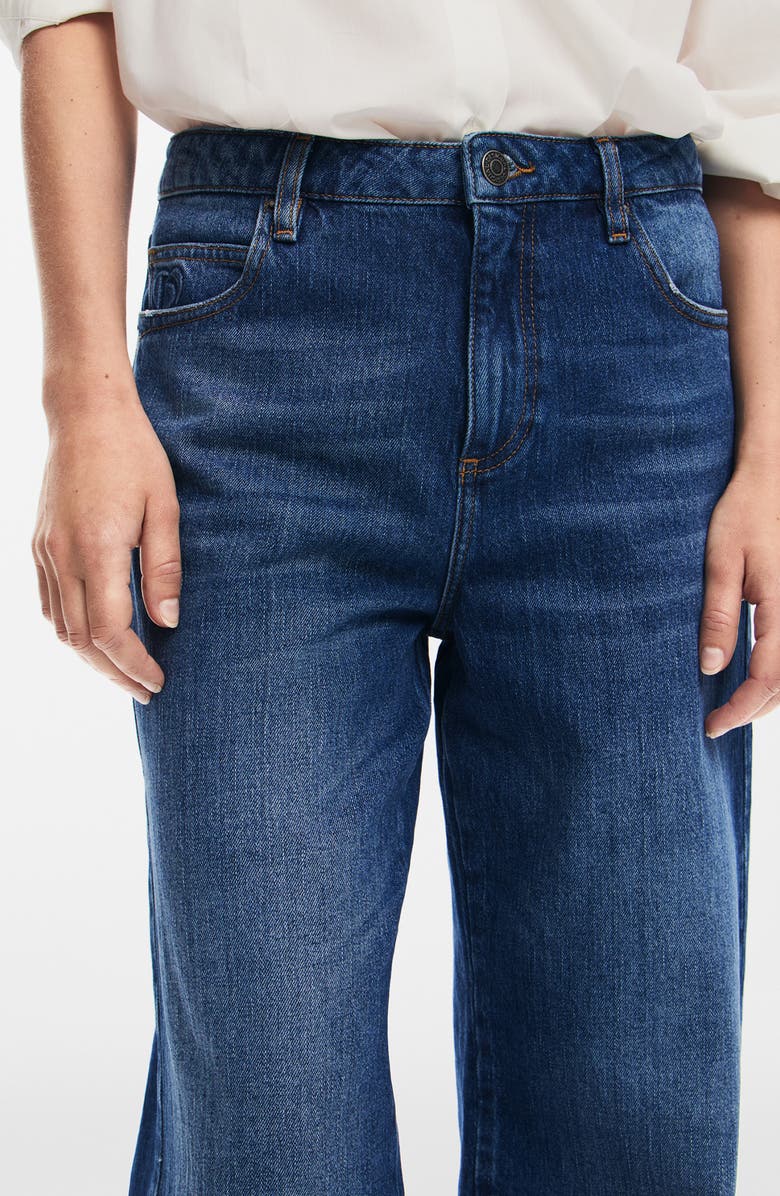 Desigual Ainara Rose Embroidered Wide Leg Jeans, Alternate, color, 