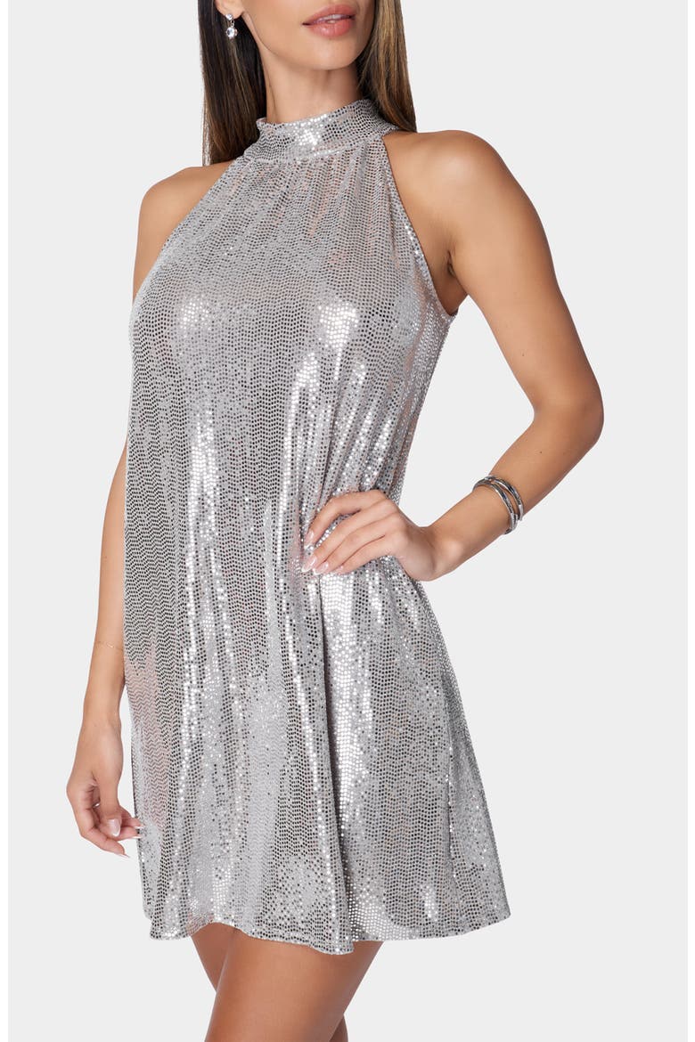 Trap Disco Dot Halter Dress, Alternate, color, SILVER