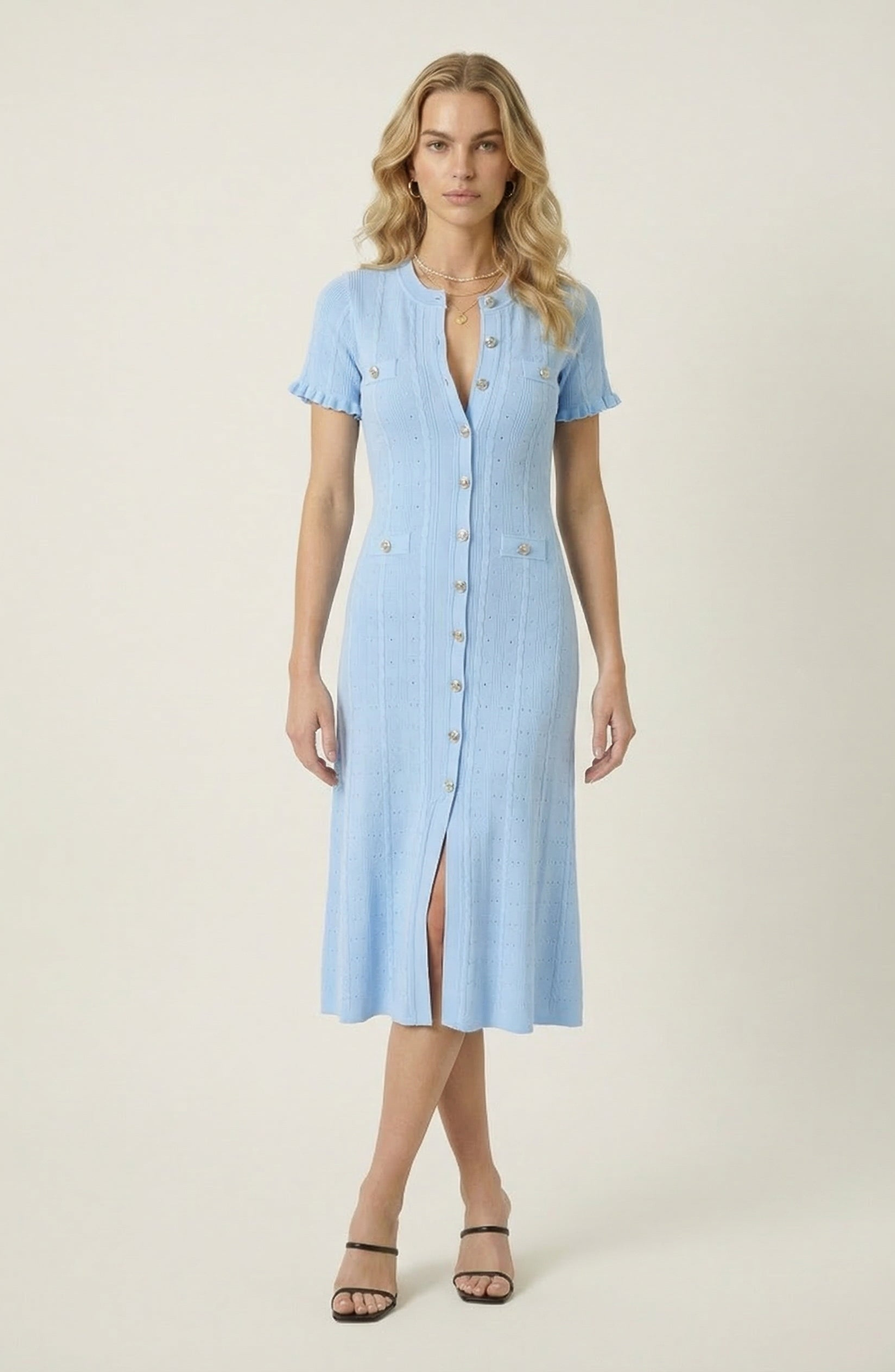 Button Front Knit Short Sleeve Midi Dress - image 3