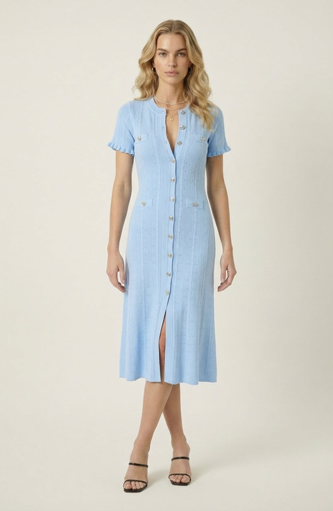 Button Front Knit Short Sleeve Midi Dress