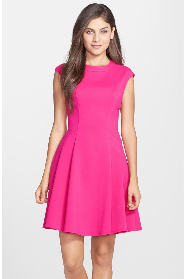 Cap Sleeve Crepe Fit & Flare Dress, Main, color, PINK