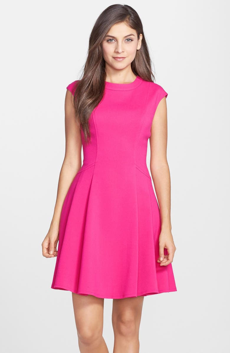 Eliza J Cap Sleeve Crepe Fit & Flare Dress, Main, color,