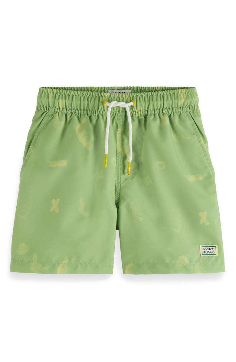 Scotch & Soda Kids' Magic Print Mid Length Swim Trunks, Main, color,