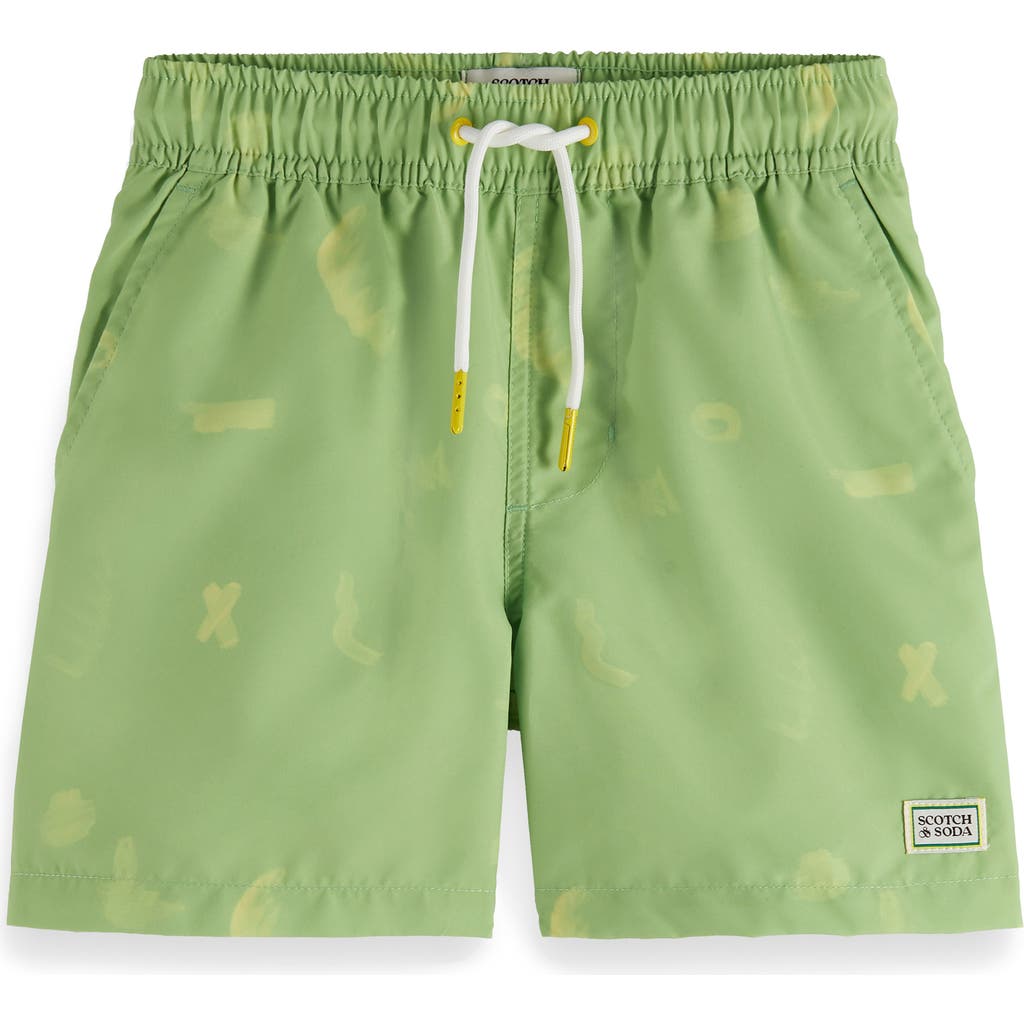 Scotch & Soda Printed Swim Trunks In Scribbles Gree