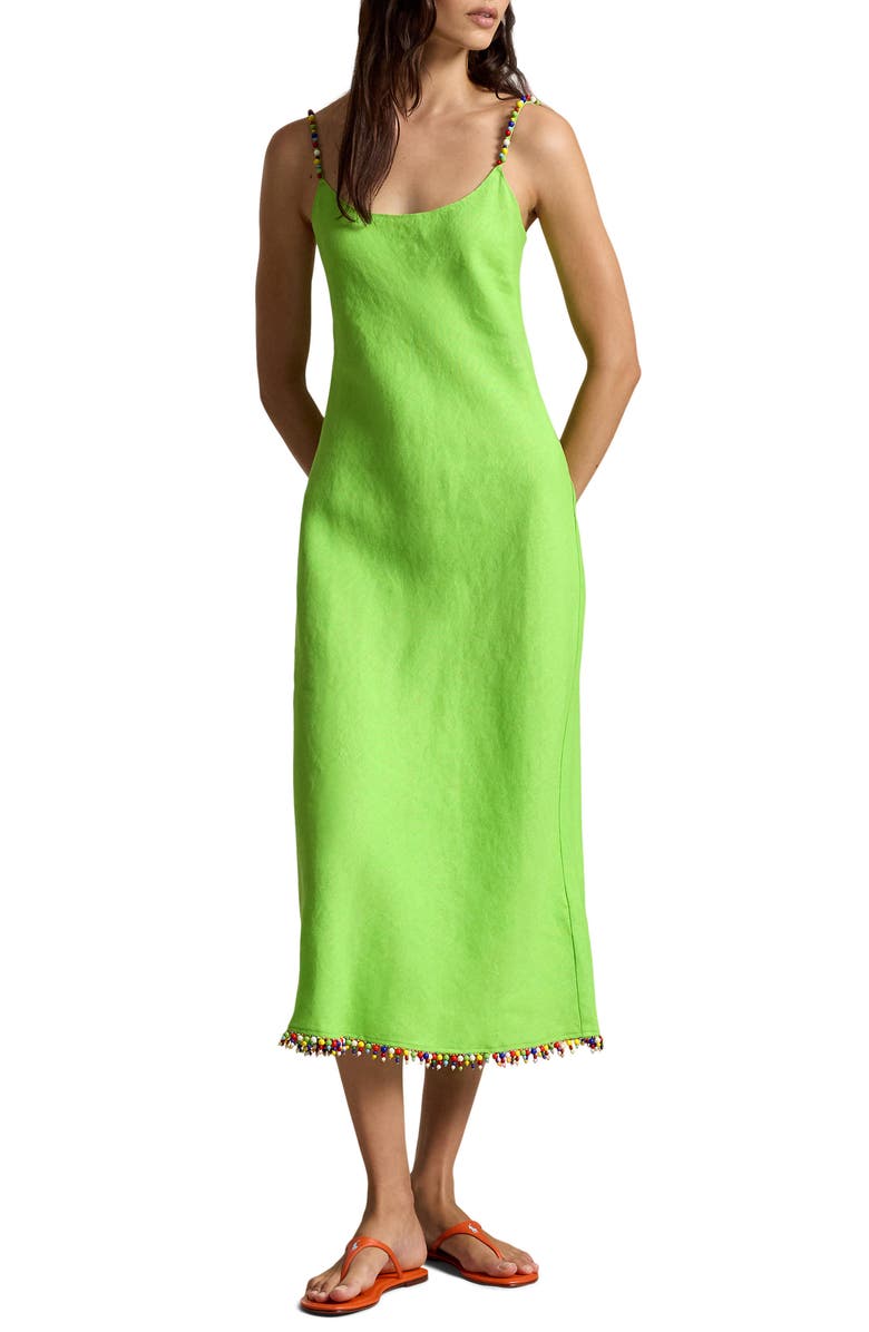 Polo Ralph Lauren Bead Detail Linen Slipdress, Main, color, Riviera Green