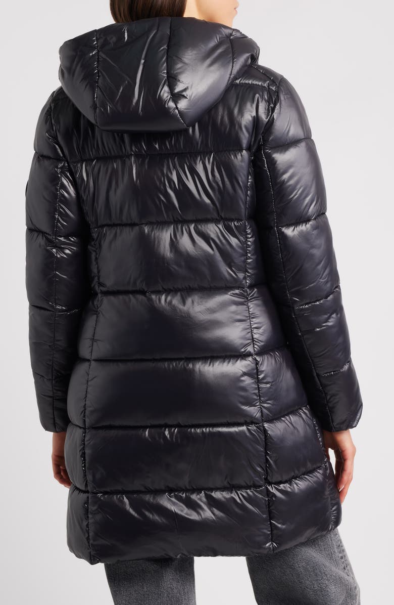 Save The Duck Ines Water Repellent Longline Hooded Puffer Jacket, Alternate, color, Black