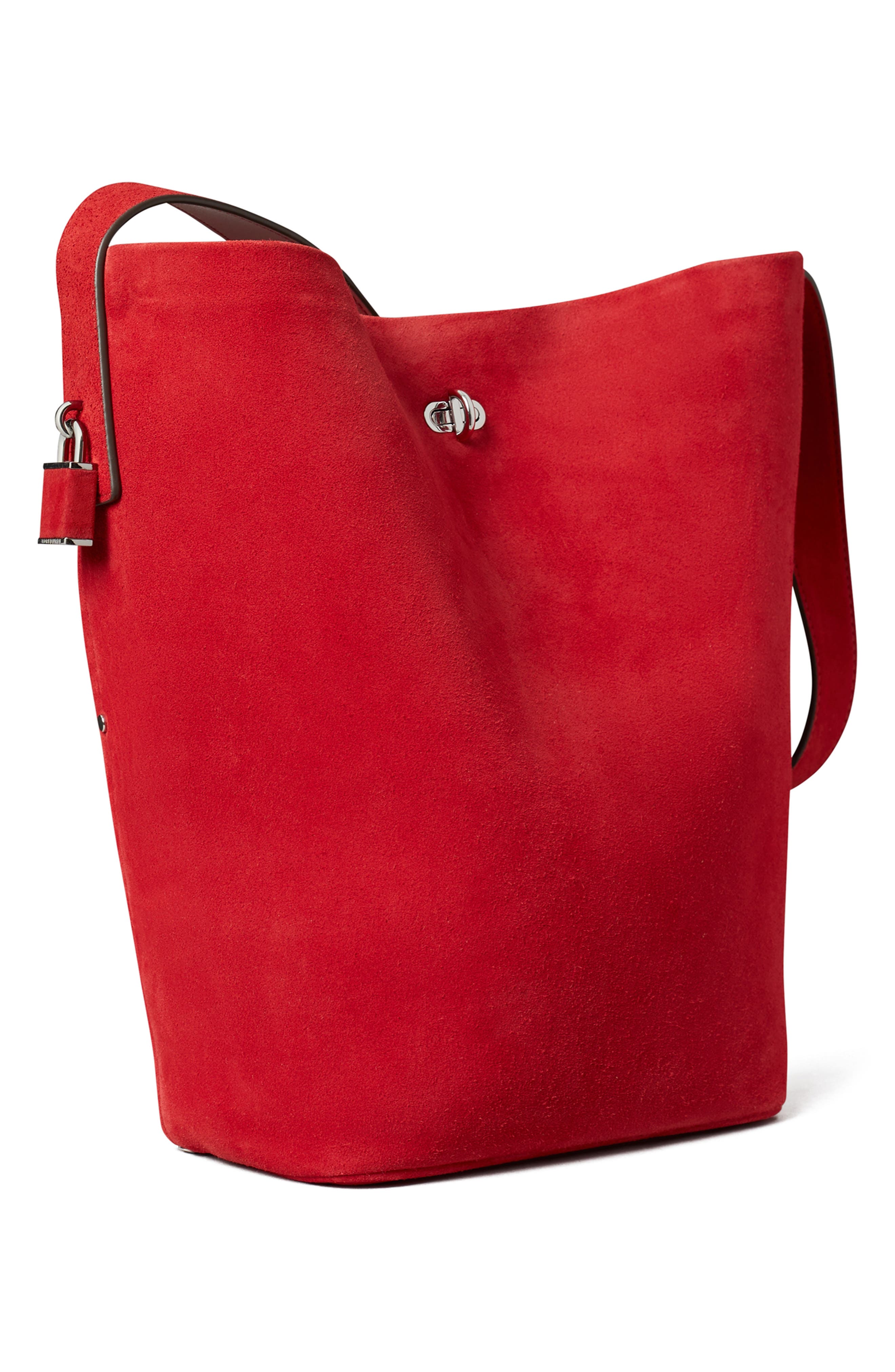 Tory Burch Slim Suede Bucket Bag, Alternate, color, Red