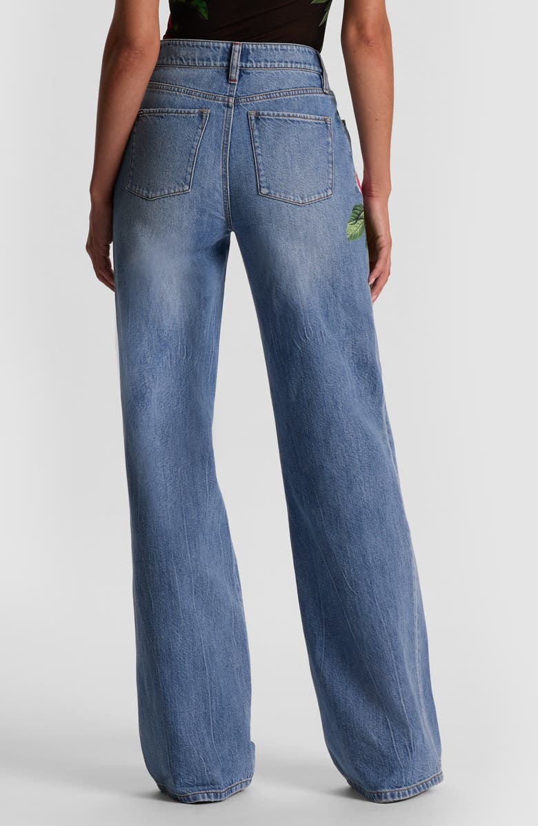 Alice + Olivia Chic Placed Floral Wide Leg Jeans, Alternate, color, Denver Bright Blue Bloom
