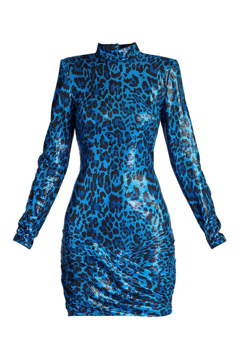 Rhinestone Long Sleeve Dress, Alternate, color, BLUE LEOPARD
