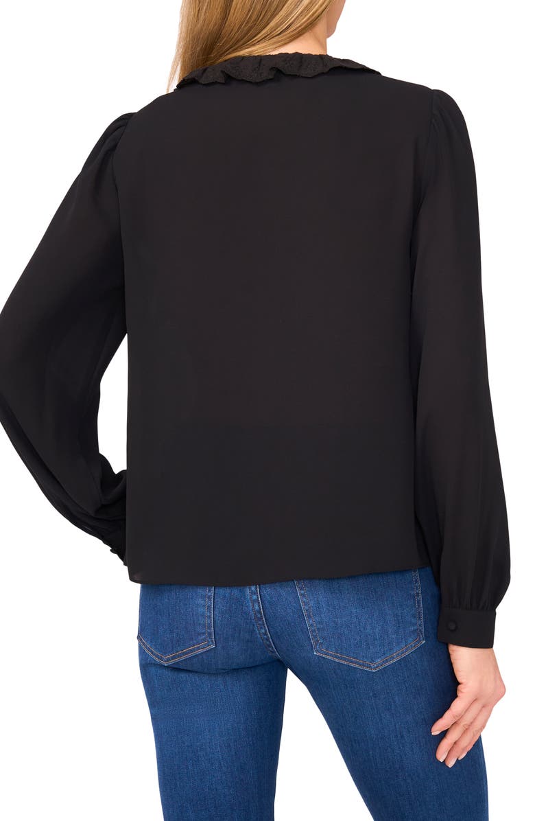 CeCe Eyelet Ruffle Long Sleeve Shirt, Alternate, color, Rich Black