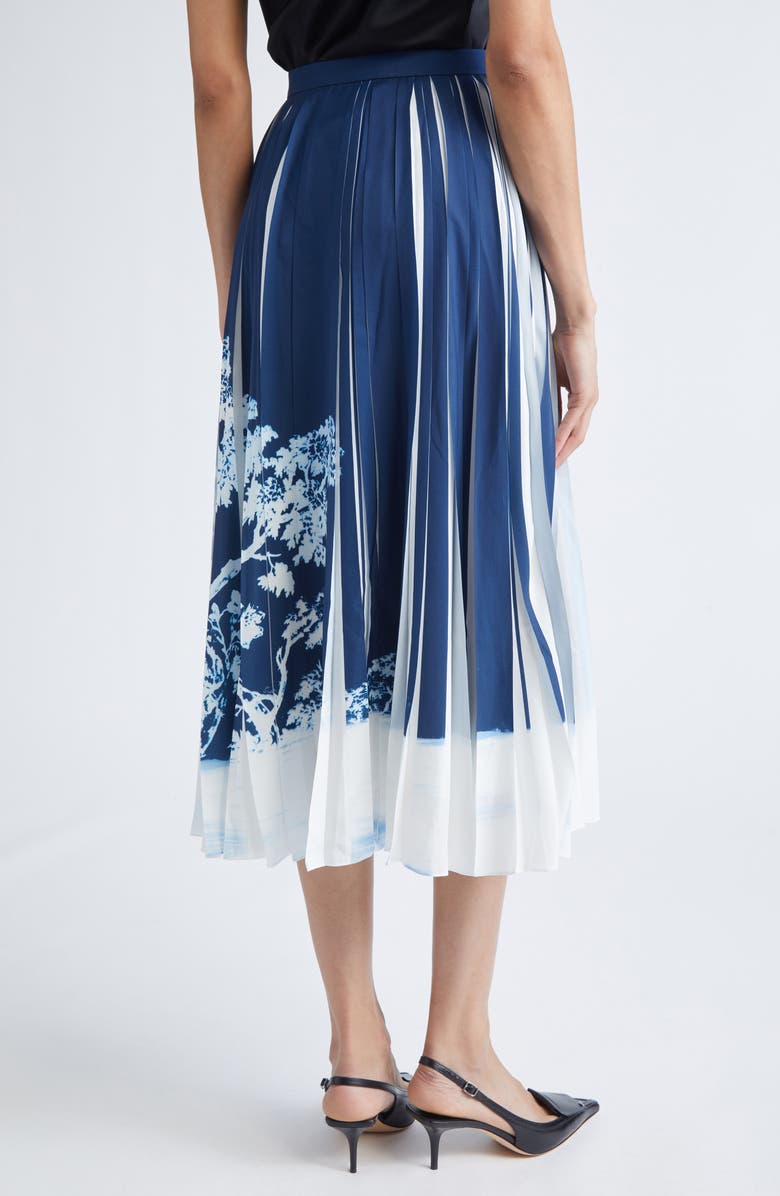 Erdem Pleated Crêpe de Chine Midi Skirt, Alternate, color, Cyanotype Etching Navy