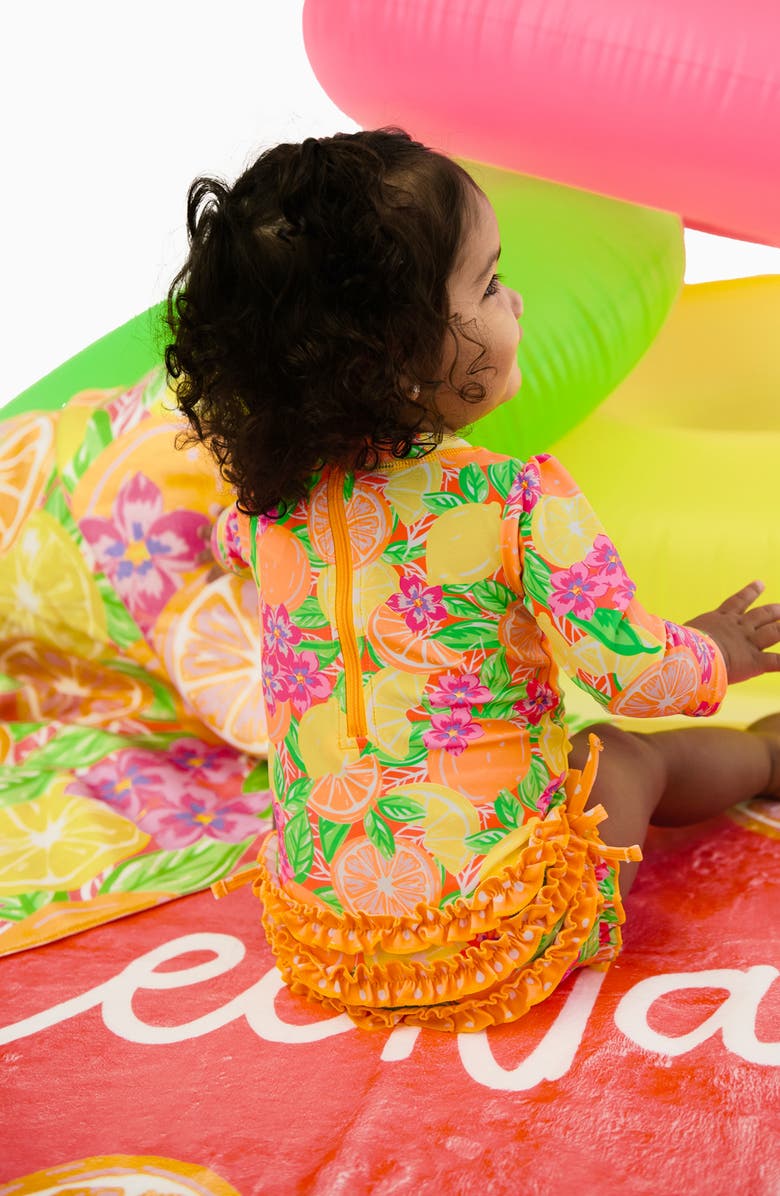 RuffleButts Neon Ruffle Long Sleeve UPF 50+ One-Piece Rashguard Swimsuit, Alternate, color, Yellow