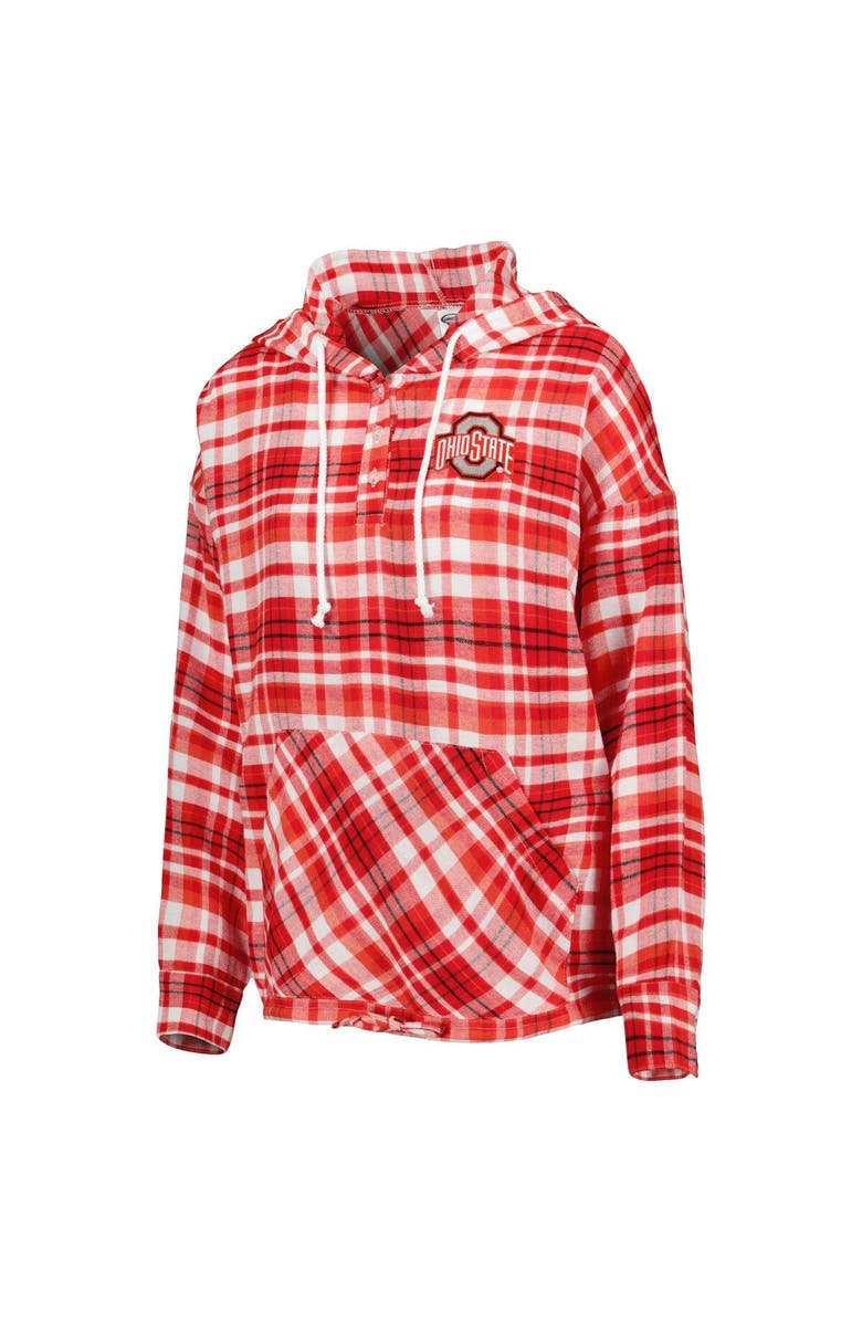 CONCEPTS SPORT Women's Concepts Sport Scarlet Ohio State Buckeyes Mainstay Lightweight Flannel Plaid Pullover Hoodie, Alternate, color,