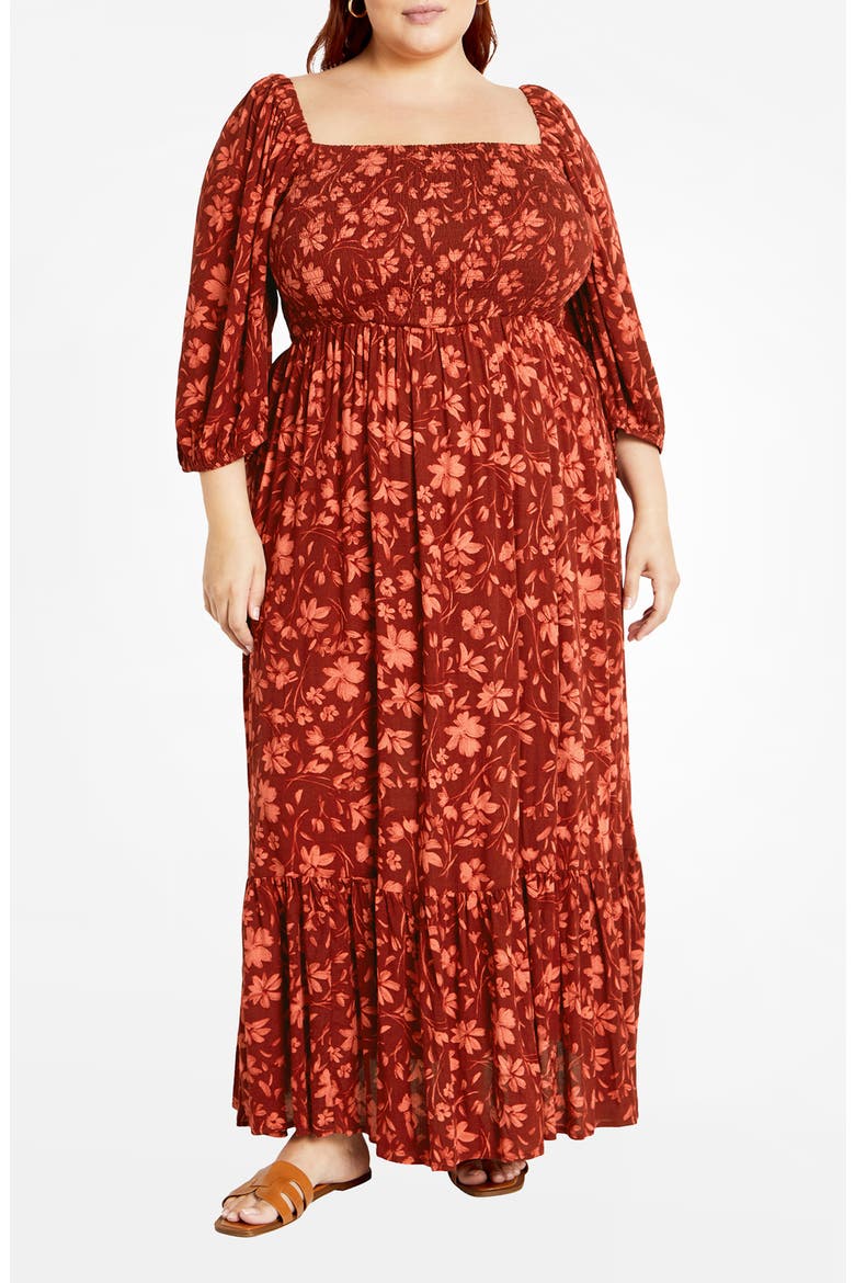 Mckenzie Floral Long Sleeve Maxi Dress, Main, color, ORANGE FLORAL