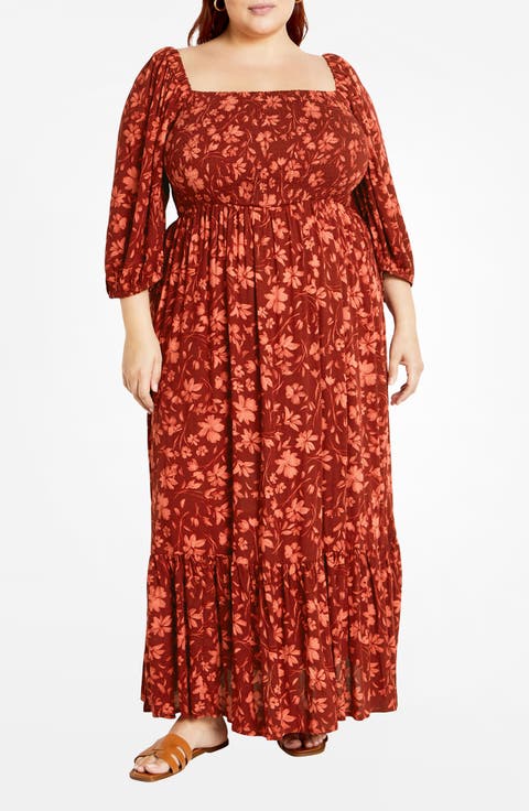 Mckenzie Floral Long Sleeve Maxi Dress (Plus)