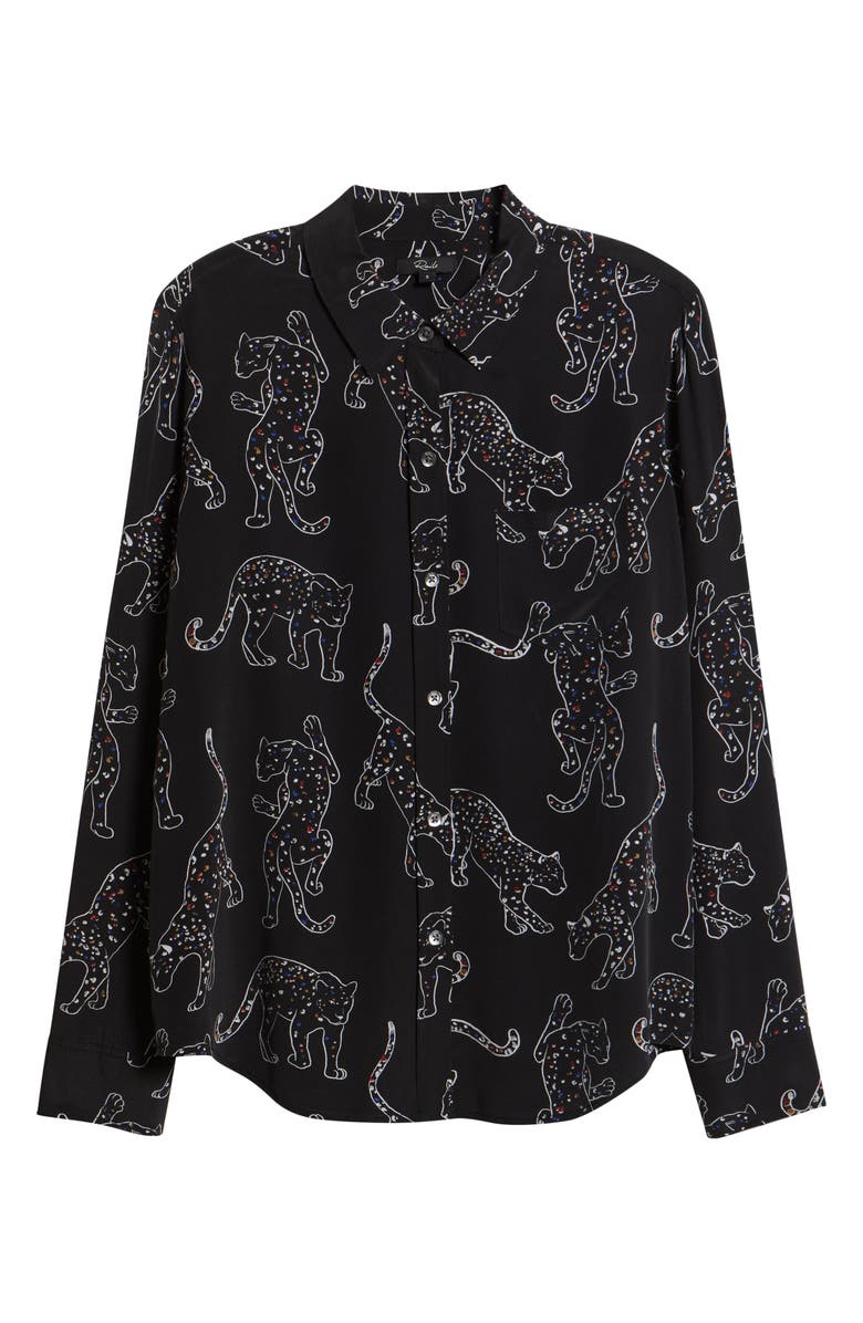 Rails Kate Jaguar Print Silk Button-Up Shirt, Alternate, color, Black Jaguars