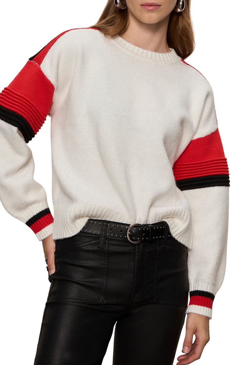 Sanctuary Sporty Stripe Crewneck Sweater, Alternate, color, Cherry Lacquer Red