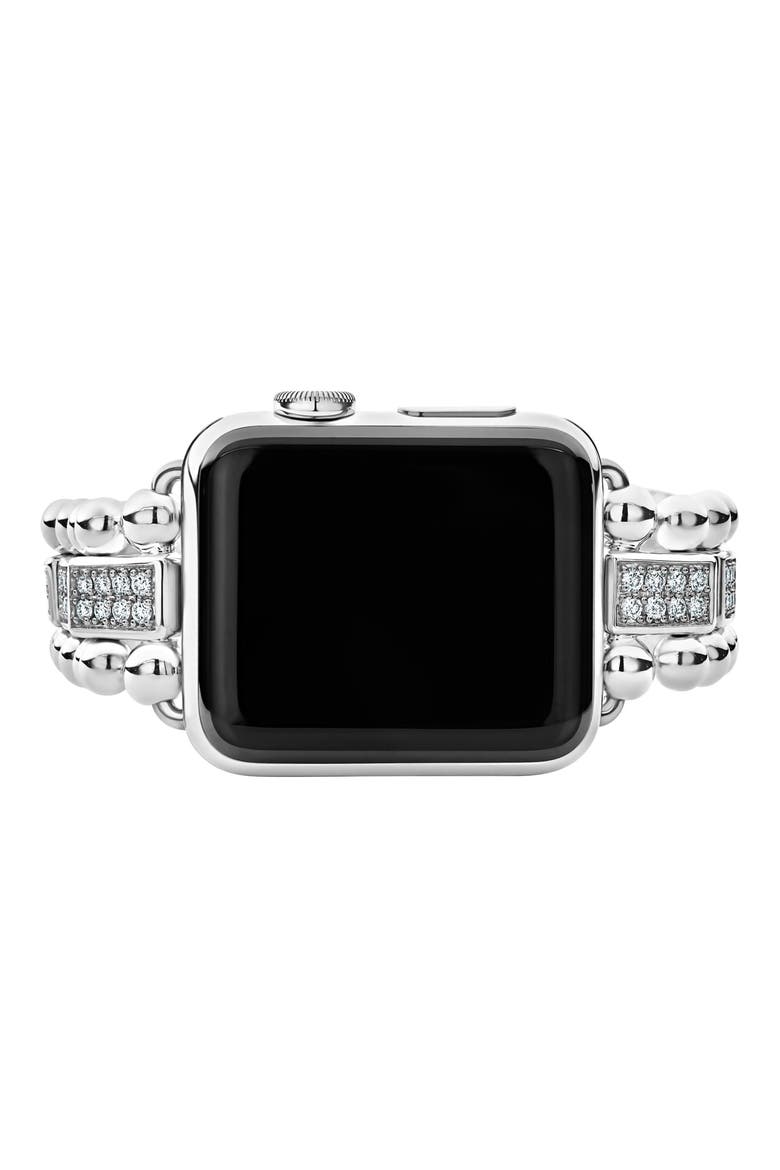 Smart Caviar Sterling Silver & Diamond Apple Watch® Watchband, Alternate, color, SILVER/ DIAMOND