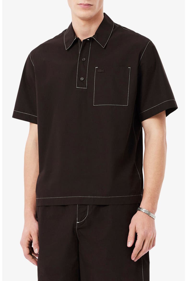 Topstitch Detail Woven Cotton Shirt, Main, color, BUFFALO