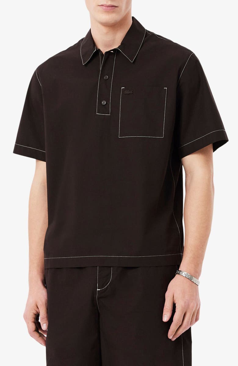 Lacoste Topstitch Detail Woven Cotton Shirt, Main, color, Buffalo