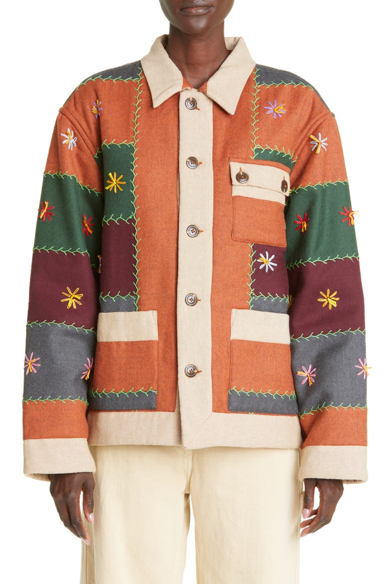 Embroidered Autumn Quilt Wool Blend Jacket, Main, color, MULTI