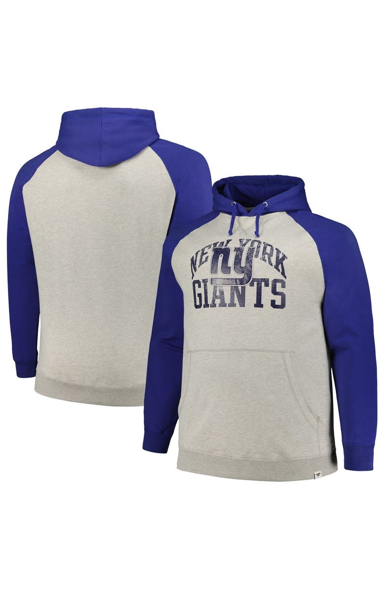 PROFILE Men's Profile Heather Gray/Royal New York Giants Big & Tall Favorite Arch Throwback Raglan Pullover Hoodie, Alternate, color, 