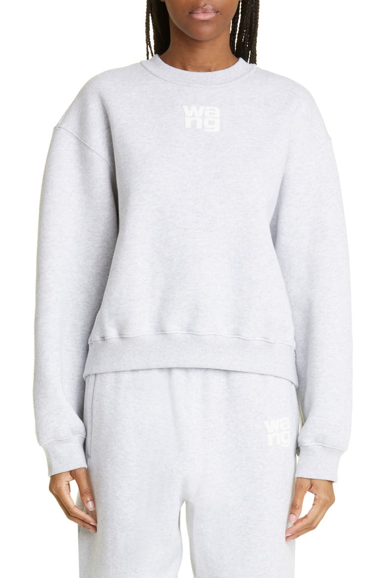 Women's Essential Cotton Blend Fleece Logo Sweateshirt, Main, color, LIGHT HEATHER GREY