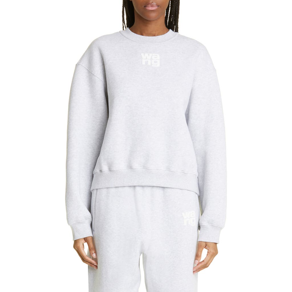 alexanderwang.t Women's Essential Cotton Blend Fleece Logo Sweateshirt in Light Heather Grey