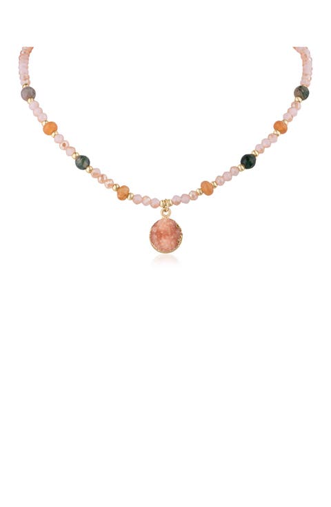 Beaded Drusy Inspired Pendant Necklace