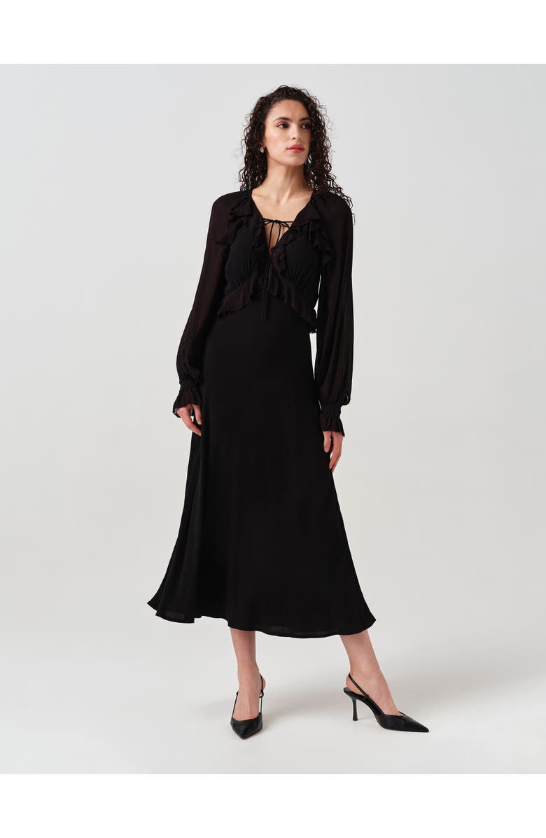 Ghost London Naomi Long Sleeve Frill Midi Dress, Alternate, color,