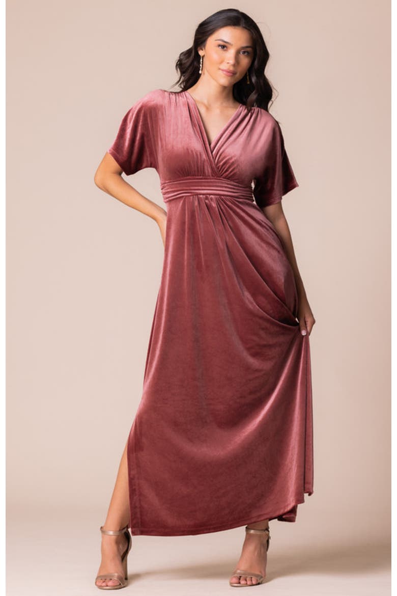 Verona V-Neck Velvet Evening Gown with Pockets, Alternate, color, Mauve rose