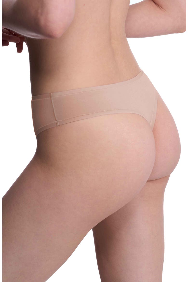 Bliss Bare Stretch Cotton Thong, Alternate, color, CAFE