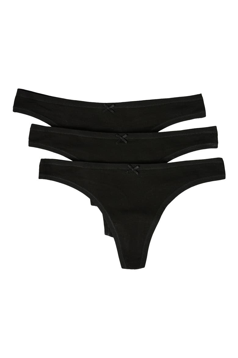 Jack 3-Pack Cotton Thongs, Main, color, BLACK