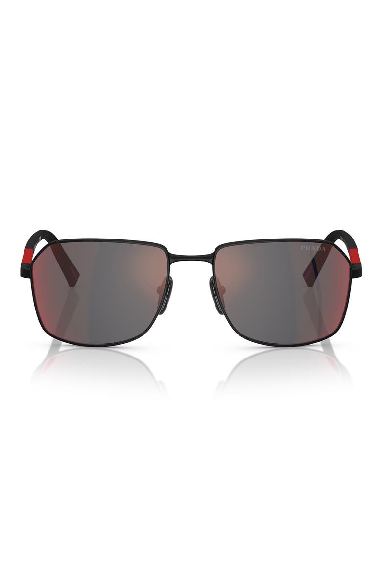57mm Rectangular Sunglasses, Main, color, RUBBER BLACK