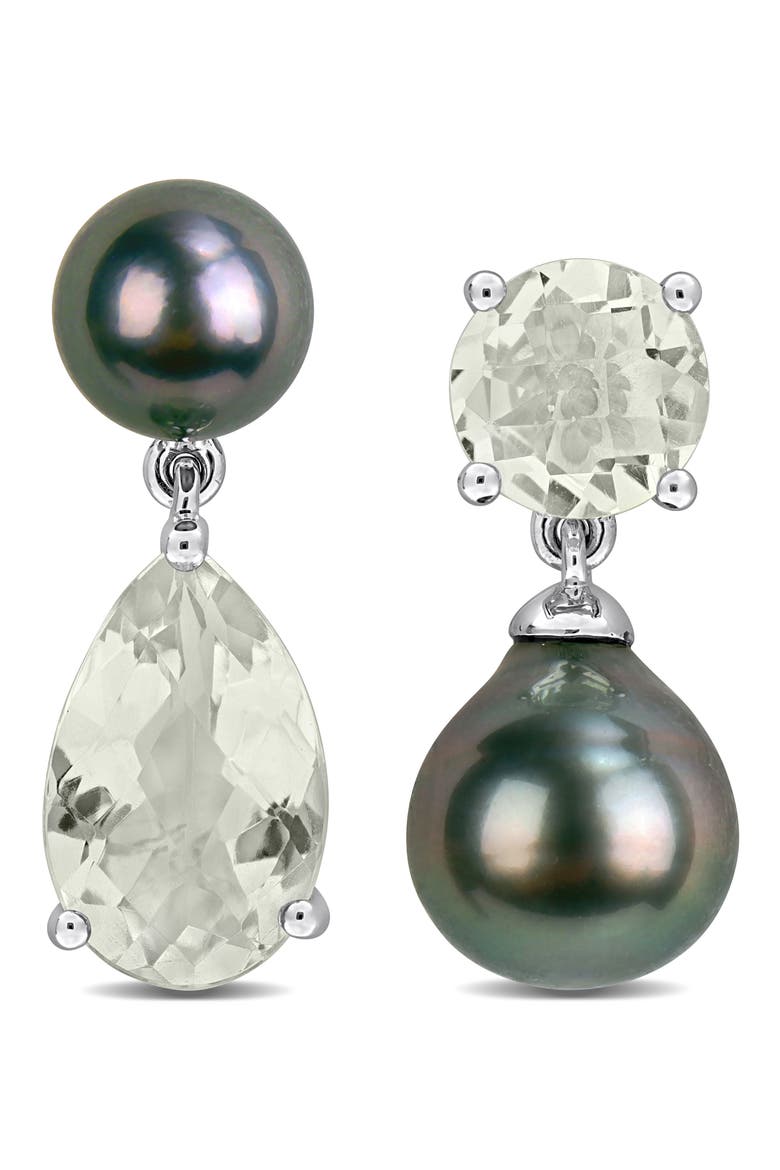 Cultured Tahitian Pearl & Stone Mismatch Drop Earrings, Main, color, MULTICOLOR