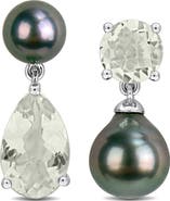 DELMAR Cultured Tahitian Pearl & Stone Mismatch Drop Earrings