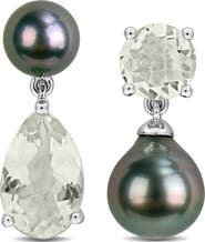 DELMAR Cultured Tahitian Pearl & Stone Mismatch Drop Earrings