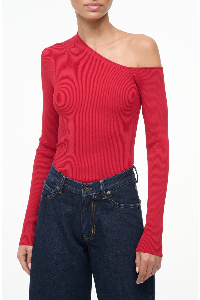 Lois One Shoulder Rib Top, Alternate, color, ROUGE
