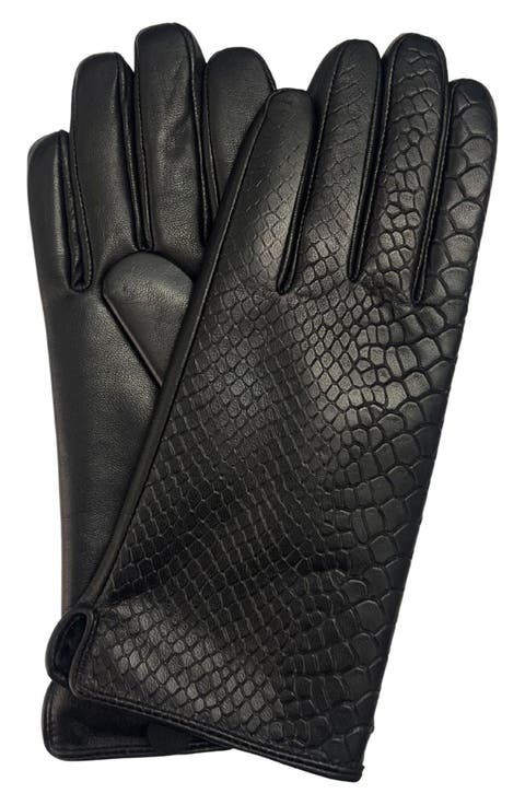 Snakeskin Embossed Leather Gloves