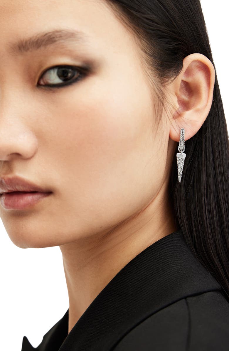 AllSaints Pavé Crystal Spike Hoop Earrings, Alternate, color, Rhodium