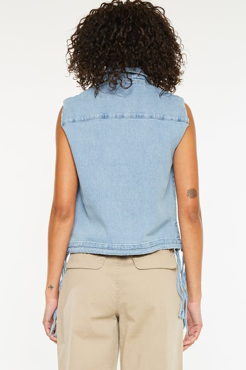 Kancan Bianca V-neck Sleeveless Shirt In Light Wash