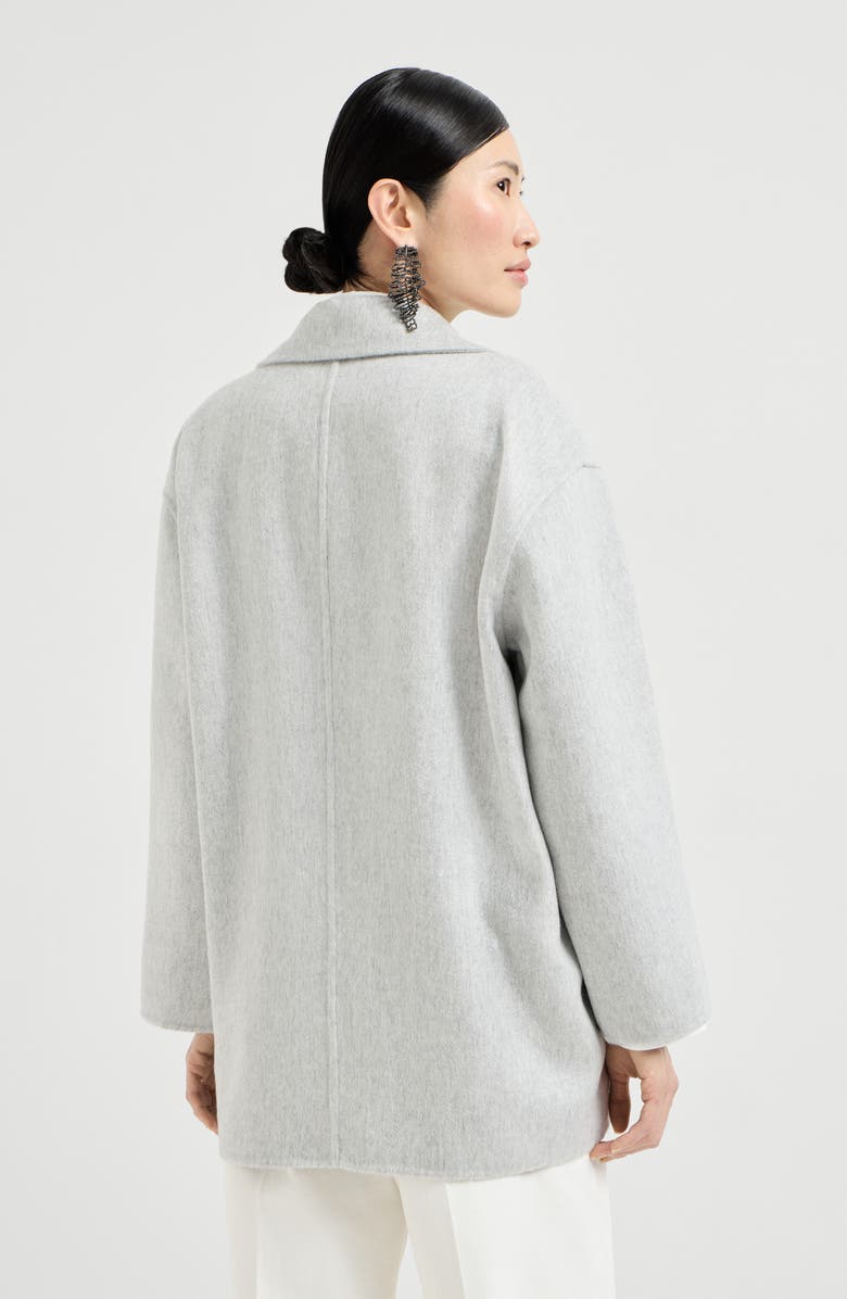 Brunello Cucinelli Cashmere double beaver cloth pea coat, Alternate, color, Light Grey